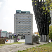 NLB Tower (TR2 (Trg Republike 2) and Monument to the Revolution, Republic Square, Ljubljana (Edvard Ravnikar,  all 1971)