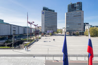 NLB Tower (TR2 (Trg Republike 2), TR3 (Trg Republike 3) and the Maximarket, Republic Square, Ljubljana (Edvard Ravnikar,  all 1971.)