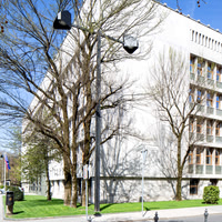 Slovenian National Assembly (parliament), Republic Square, Ljubljana (arch-Vinko Glanz, sculp. Zdenko Kalin and Karl Putrih, 1954-59) (2)
