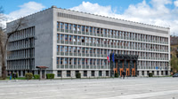 Slovenian National Assembly (parliament), Republic Square, Ljubljana (arch-Vinko Glanz, sculp. Zdenko Kalin and Karl Putrih, 1954-59)